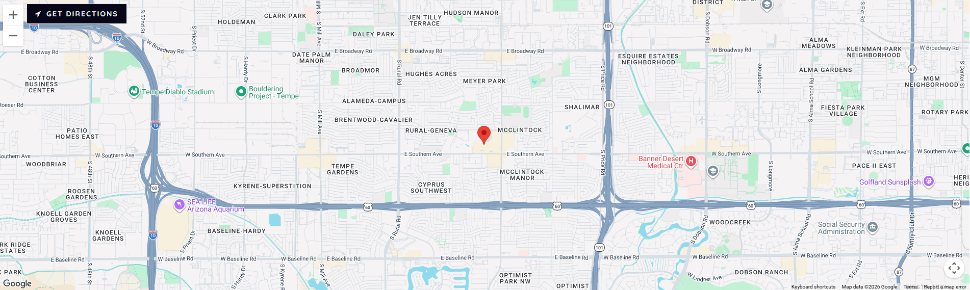 Map showing Dynamic Auto Glass in Tempe, Arizona
