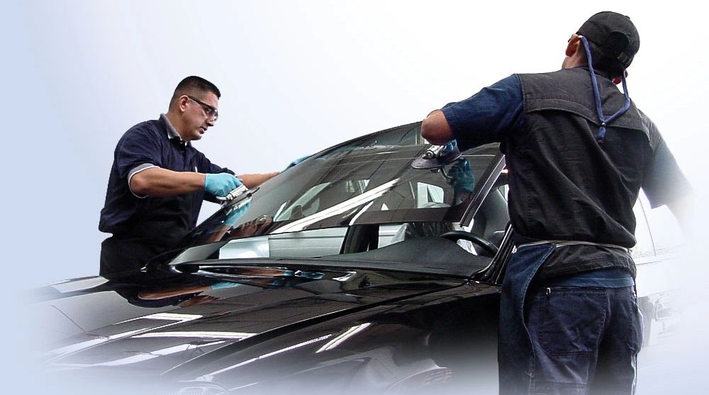 Auto glass technicians working on a windshield